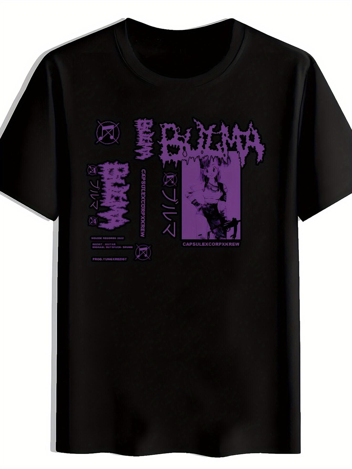 Black Graphic T-shirt - BULMA Anime-Inspired Design with Purple & White Print S