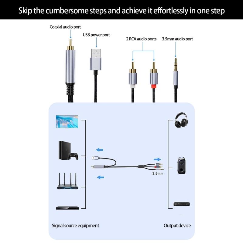 Coaxial To 3.5mm 2RCA Audios Adapters Cable USB Powered With Braide Shield For Home Theater And Professional Audios Systems
