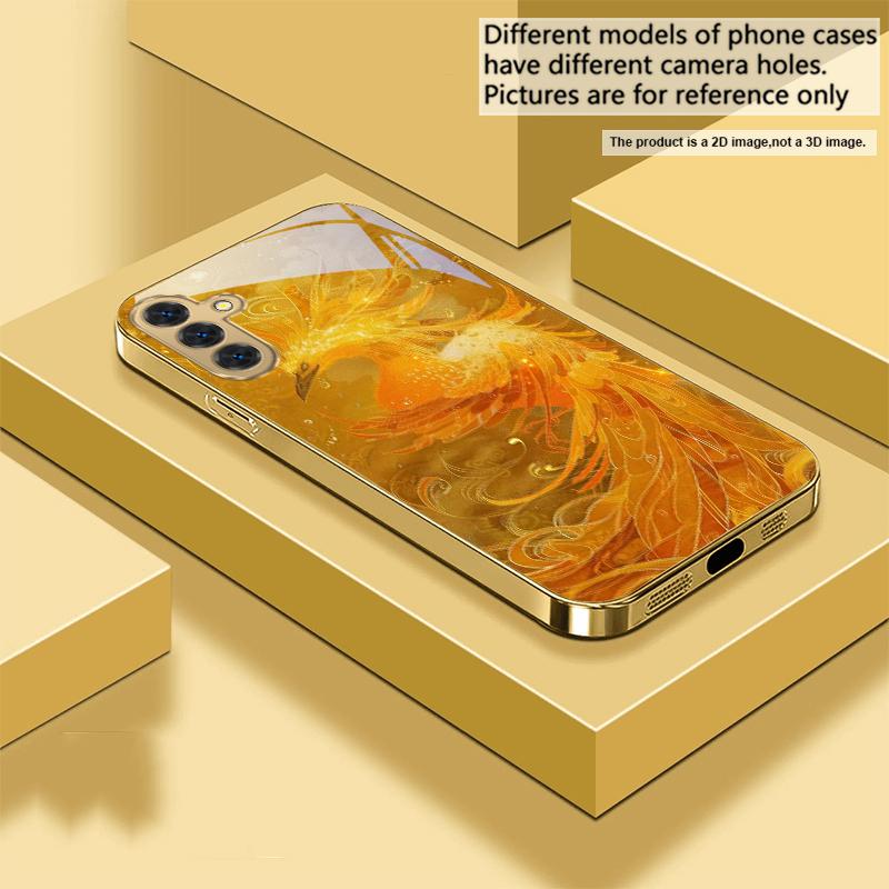 The golden red phoenix For Samsung Galaxy S20 FE S21 S22 S23 Plus S24 Ultra 25Ultra S21+ S9+ S22Plus Golden glass phone case
