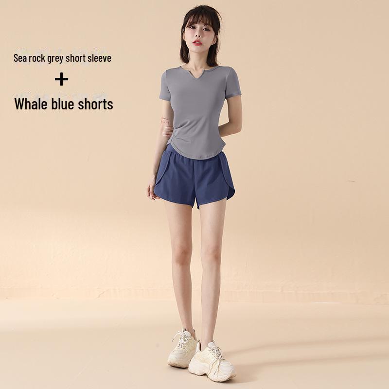 2025 İlkbahar/Yaz Hızlı Kuruyan Spor Yoga Seti – Dar Kesim, Kısa Kollu Fitness Giyim