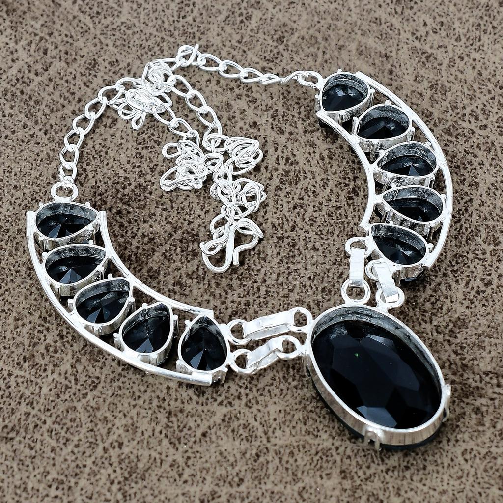 Black Spinel Gemstone Handmade 925 Sterling Silver Jewelry Necklace 18" KKG-435