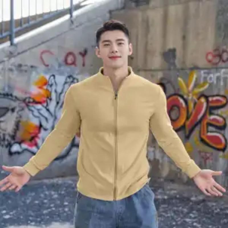 Herbst Winter Doppelseitiger Deutscher Samt Warm Sport Fitness Jacke Durchgehender Reißverschluss Training Langärmlig Stehkragen Herren