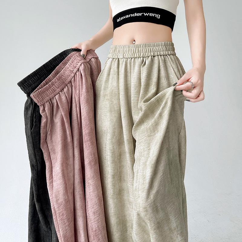 Plus Size Summer Ice Silk Wide Leg Pant Korean High Waist Women Trousers Chiffon Loose Woman Casual Pants