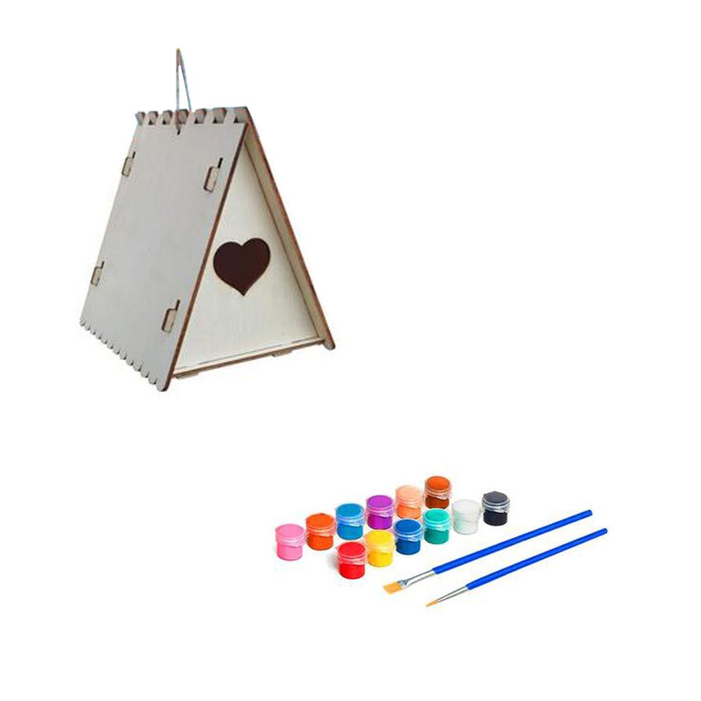 Wooden Home Decoration DIY Hand Painted Crafts Graffiti Bird House Set 30ML