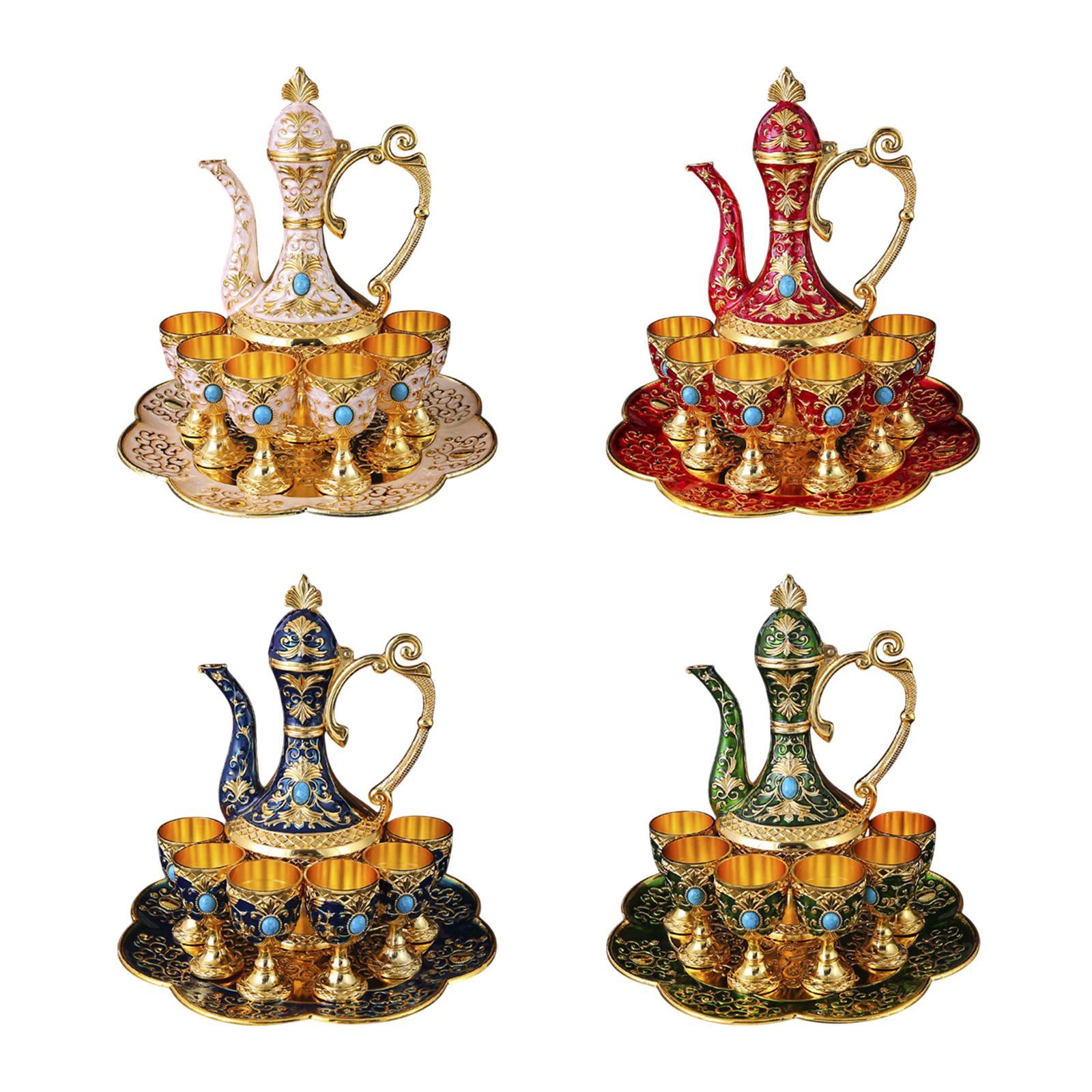 Turkish Coffee Cup Wine Pot Metal Wine Glass Jug Set for Living Room Kitchen verde