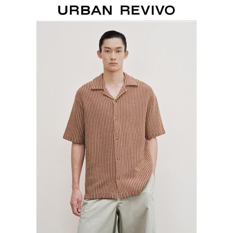 UR Men s Casual Striped Short Sleeve Knitted Cardigan L