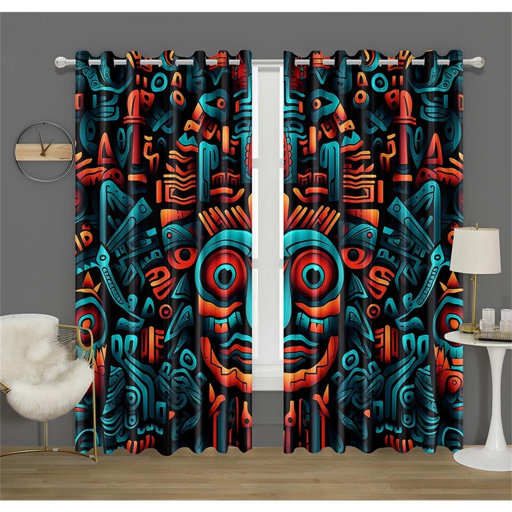 Metal Safe Cabinet Gate Aztec Pattern Curtain Fit Office Decor Bedroom Living Room Kitchen Balcony Window Decor 2 Panels