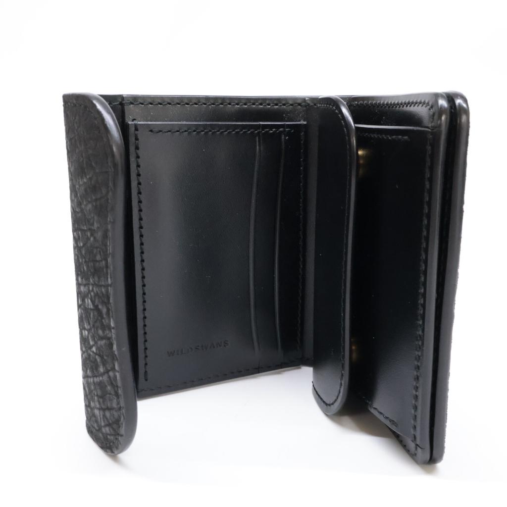 WILDSWANS CSS-ENO/HP/BKxSD/BK Eno Hippopotamus/Saddle Pull-Up Small Mini Wallet Bifold Wallet with Coin Pocket blackUsed