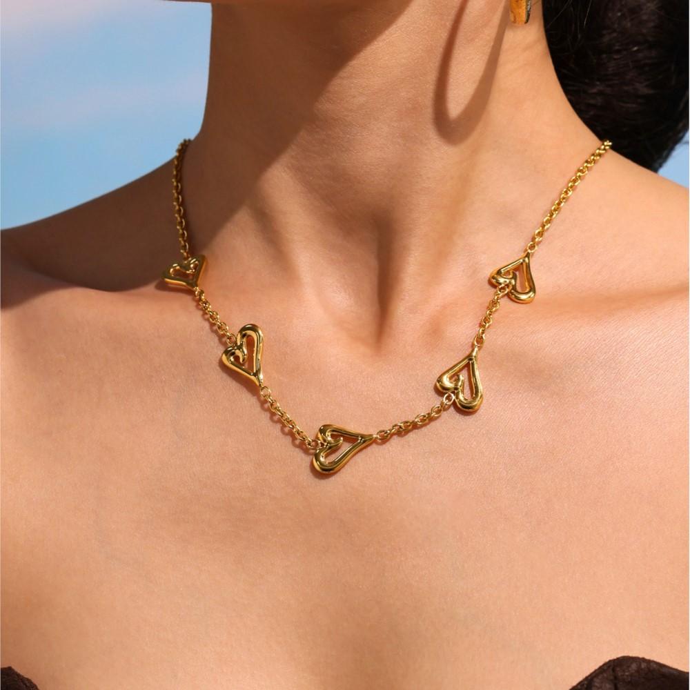 Multi Heart Necklace Bracelets In Stainless Steel 18k Gold Plated Non Tarnish Chain Necklaces Matching Bracelet For Women