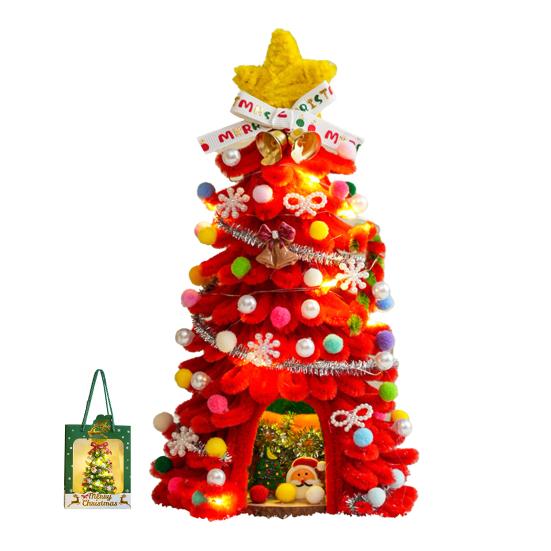 DIY Pipe Cleaners Christmas Tree Kit with String Light Twistable Plush Stick Xmas Tree
