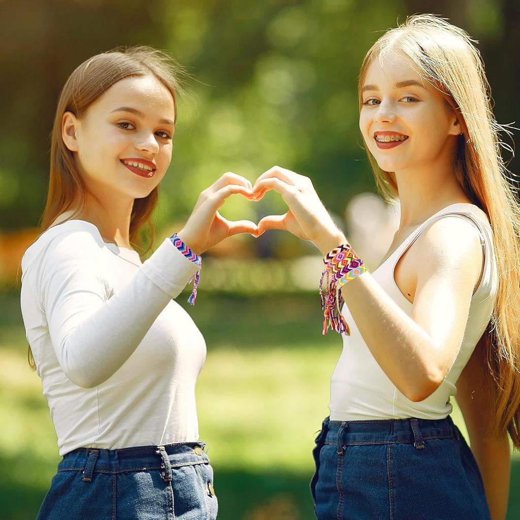 Woven Friendship Bracelets for Kids Girls Wowen, 12 Pack Handmade Adjustable Friendship Bracelet with Knot, Multicolor Braided Bracelets for End of