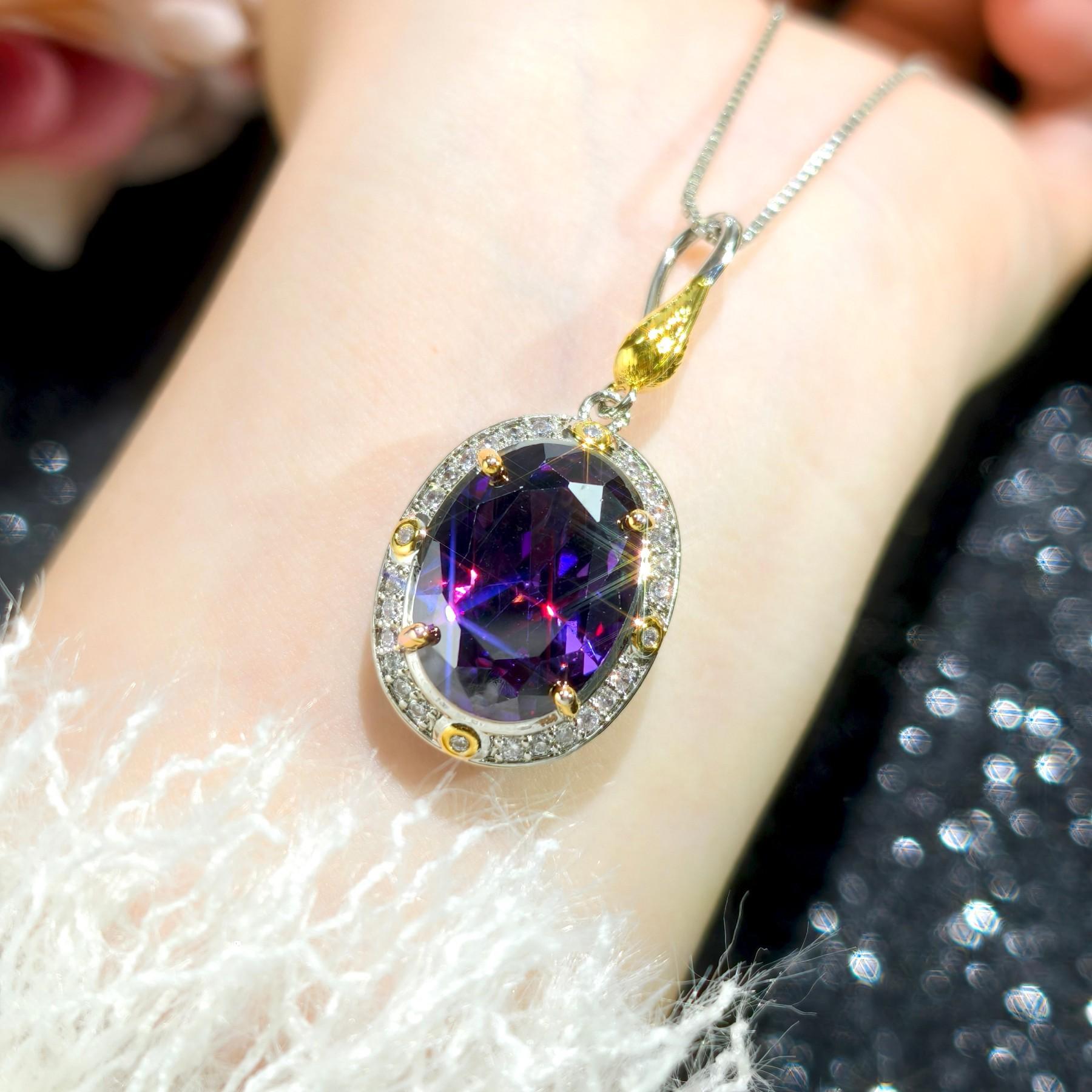 2026 Court Feather Ретро Фиолетовый Циркон Разделение Цвета Гальваническое Покрытие Яркий Цветной Сокровище Подвеска Серьги Кольцо Женщины