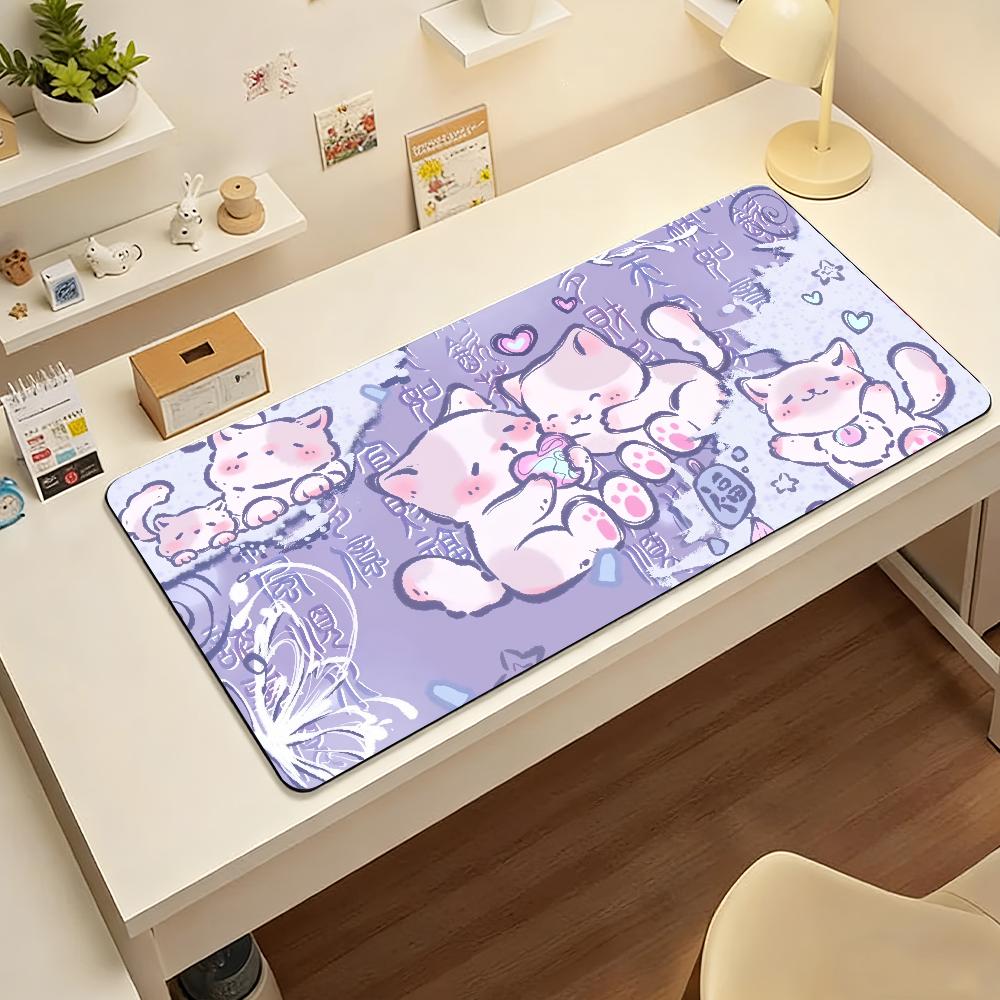 Antislip Gaming Mouse Pad Stitched Edge Desk Mat Large Size Cartoon Cat Design with Hearts Keyboard Pad for Gamers