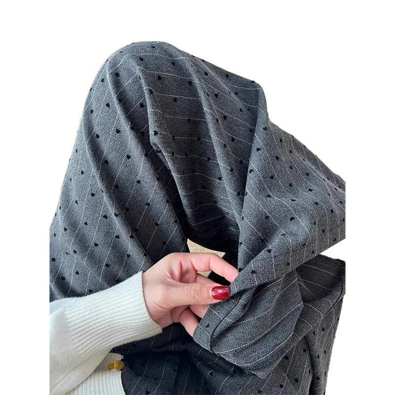 145cm Petite Women's Flocked Heart High-Waisted Wide-Leg Pants - Spring/Summer Casual Floor-Length Straight-Leg.