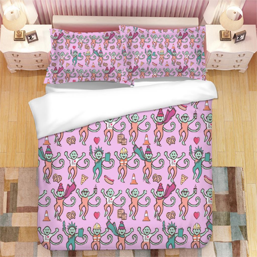 Ensemble de literie imprimé 3D rose Roller Rabbit Housse de couette Taies d'oreiller Couette Ensemble de literie Linge de lit EU single(135x200cm)