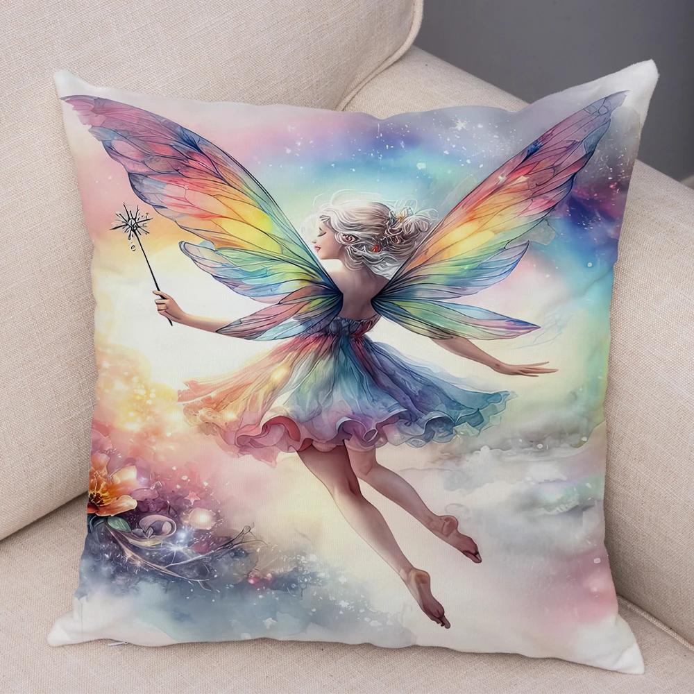 Niedlicher Cartoon Waldmädchen Elfen Kissenbezug Doppelseitig bedruckter Kissenbezug Deko für Sofa Zuhause Superweicher Plüsch Kissenbezug 40x40cm