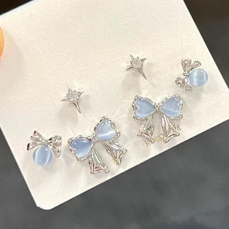 6tlg./Set Gothic Punk Kristall Stern Mond Anhänger Ohrring Set Damen Vintage Stecker Ästhetik Grunge Trendy Y2K Zirkon Accessoires