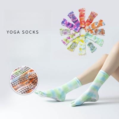 New Autumn and Winter Tie Dye Yoga Five Finger Socks for Women Trendy New Style Anti Slip and Sweat Absorbing Mid Tube Pilates Socks