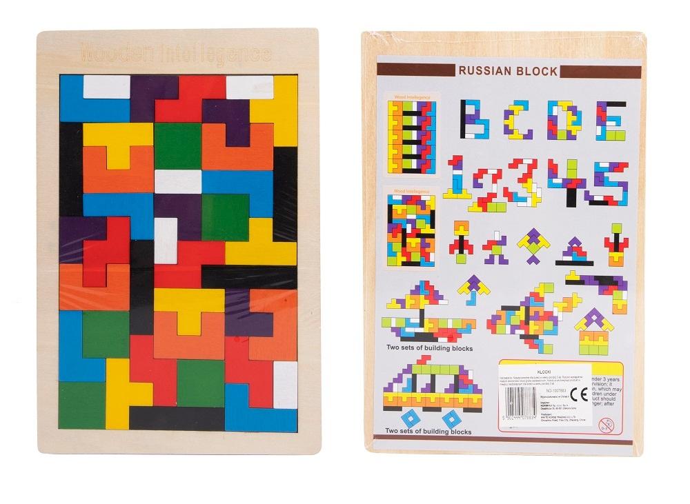 Wooden Tetris Blocks Puzzle Game Logic Montessori Eco 40 Pieces