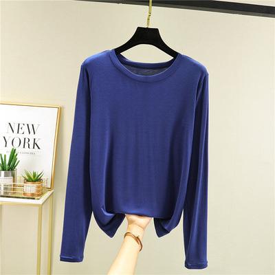 Damen Modal Langarm T-Shirt Rundhalsausschnitt Einfarbig Schmale Passform Basic Unterhemd Dünn Vielseitig Lässiges Oberteil