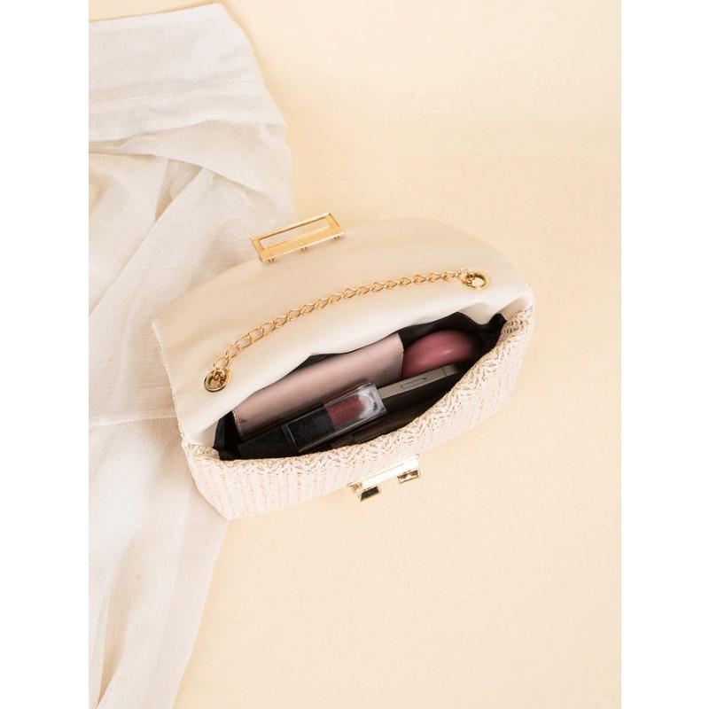 Chain Shoulder Bag Women's Small Square Woven Colorful Bag, Spring/Summer Casual Beach Bag for Women Large Capacity