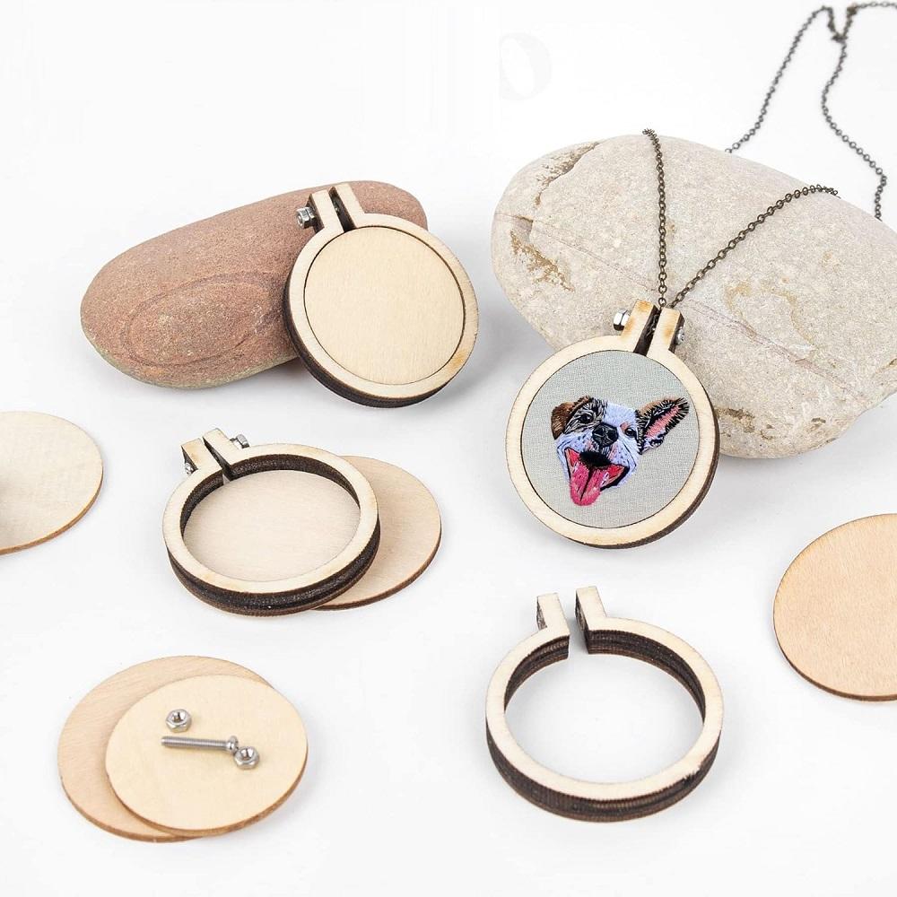 10 STÜCKE Mini Stickrahmen Holzring Rund Kreuzstichrahmen Kreis für DIY Anhänger Stickrahmen Bastelornamente