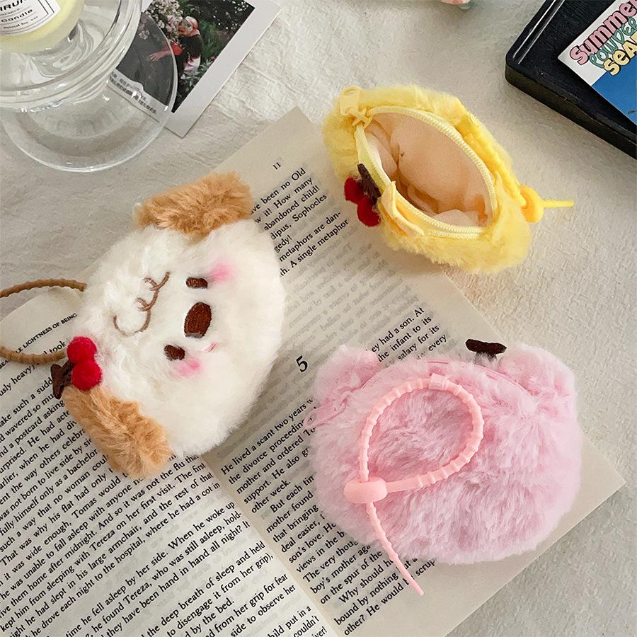 Cute Cartoon Plush Cherry Coin Purse: Small Animal Earphone Storage & Gift Bag Pendant