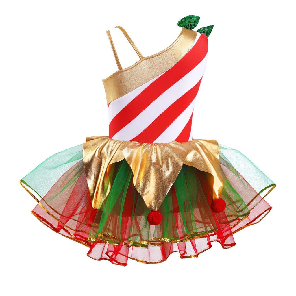 Kids Girls Stylish Dance Clothing Stage Performance Mesh Tutu Dress Christmas Carnival Cosplay