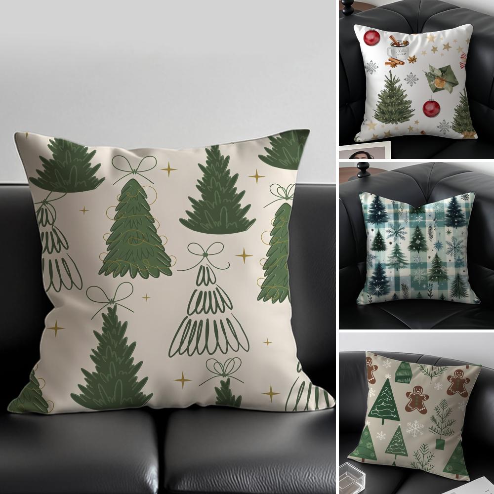 CChristmas Tree Cushion Cover Pillow Case Antidustmite Invisible Zipper Silky Plush Cushion