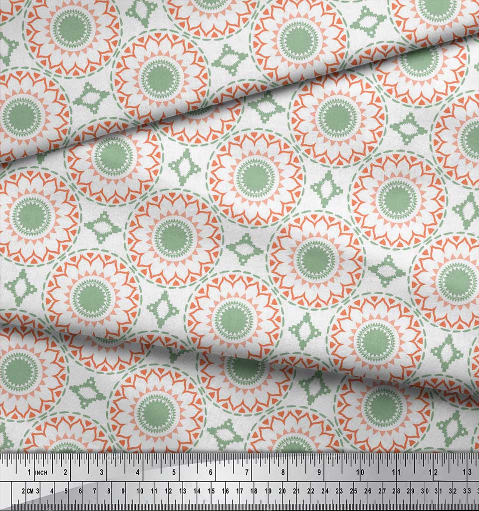 Soimoi Red Japan Crepe Satin Fabric Mandala Geometric Print Fabric by the Metre 42 Inch