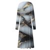 Women's - And Winter Casual Fashion V-neck Long Sleeve Stripe Print Long Dress Suitable For Daily Life And Party Wear