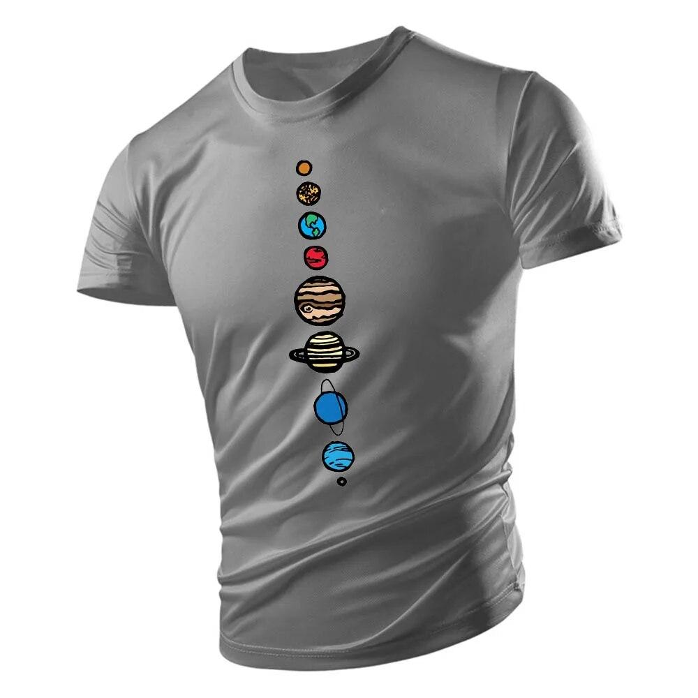 2023 Adult Men's Crewneck T-shirt Summer Casual Sports Loose Quick Drying Short Sleeve Fashion Nine Planets Print Youth Trend