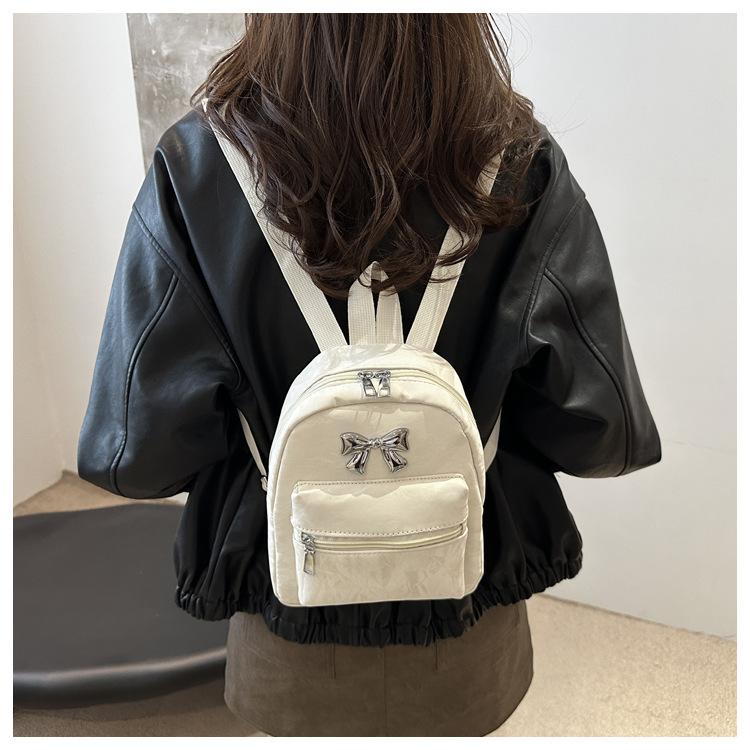 Cute Bowknot Faux Leather Mini Backpack for Women Small Lightweight School Daypack Fashion Streetwear Bag