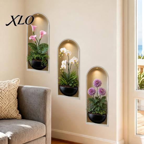 2D Archway Decals 3Pcs Arched Flower Wall Stickers, Boho Style Floral Plant Decals, Self Adhesive PVC Peel And Stick Wallpaper for Waterproof Stickers