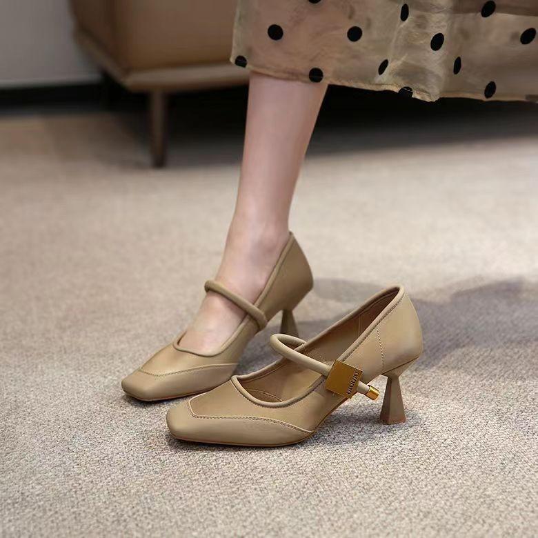 Women's Shoes 2024 Spring New Niche Outfit Skirt Square Toe Shallow Mouth Slim Heel Temperament High Heels Single Shoe