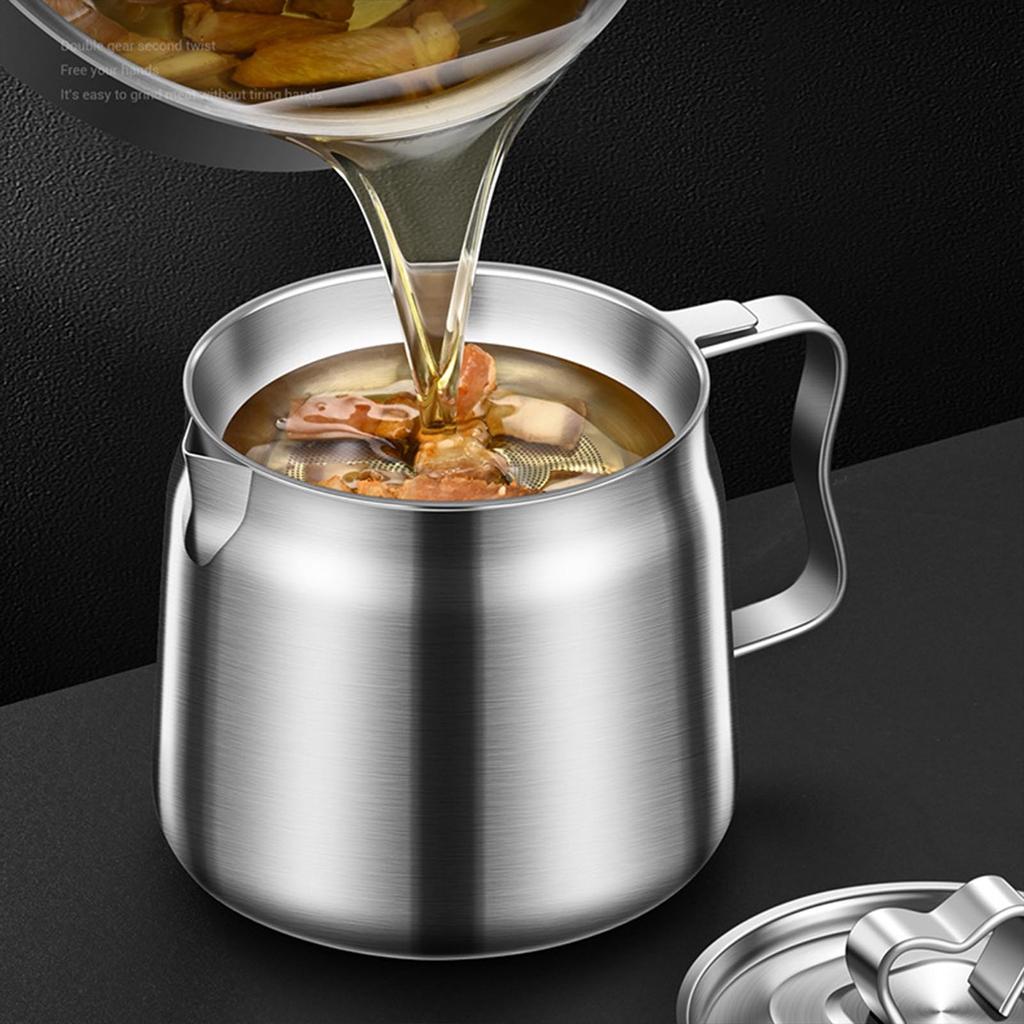 1.5L Stainless Steel Oil Strainer Pot Container-Jug Storage Can With Filter Cooking Oil Pot For Kitchen Household Tool