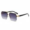 Double Beam Square Aviator Sunglasses, Unisex Half Frame European-American Style