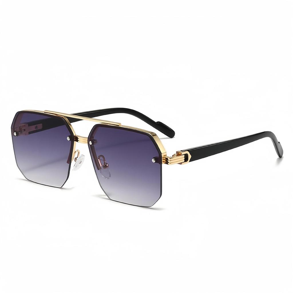 Double Beam Square Aviator Sunglasses, Unisex Half Frame European-American Style