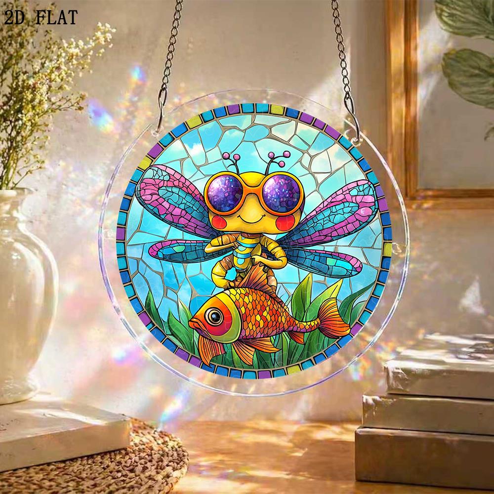 2D Flat - 2D Plane - 2D Plane Is Not a 3D Acrylic Sun Catcher Puzzle, Dragonfly And Fish Stained Glass Sun Catcher 83pcs Acrylic Puzzle Garden Decor,