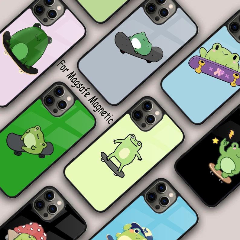 Frog Skateboard Cute Kawaii Magnetic Phone Case For APPLE iPhone 17 Air 16 14 13 12 Pro Max 15 Plus Wireless MagSafe Cover