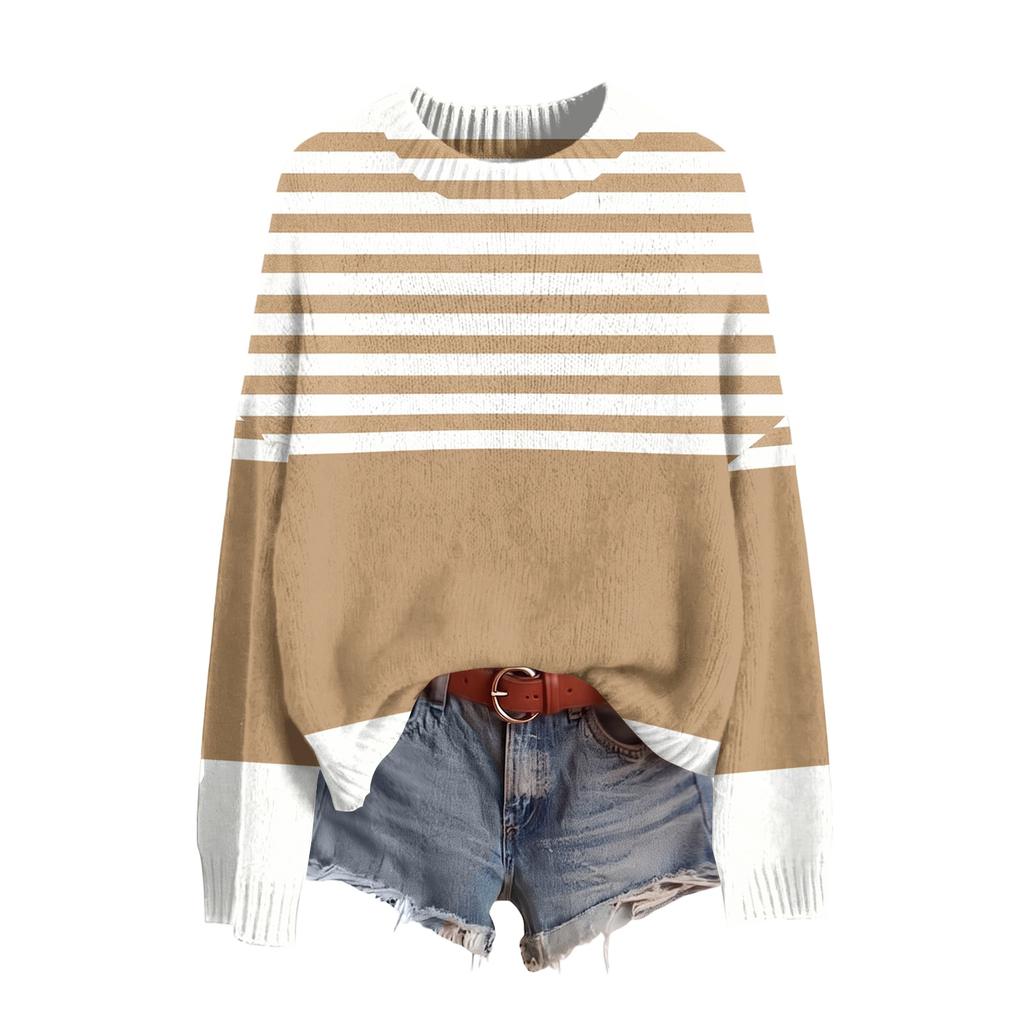 Women's Long Sleeve Crewneck Sweater, Soft Printed Pullover for Fall Winter