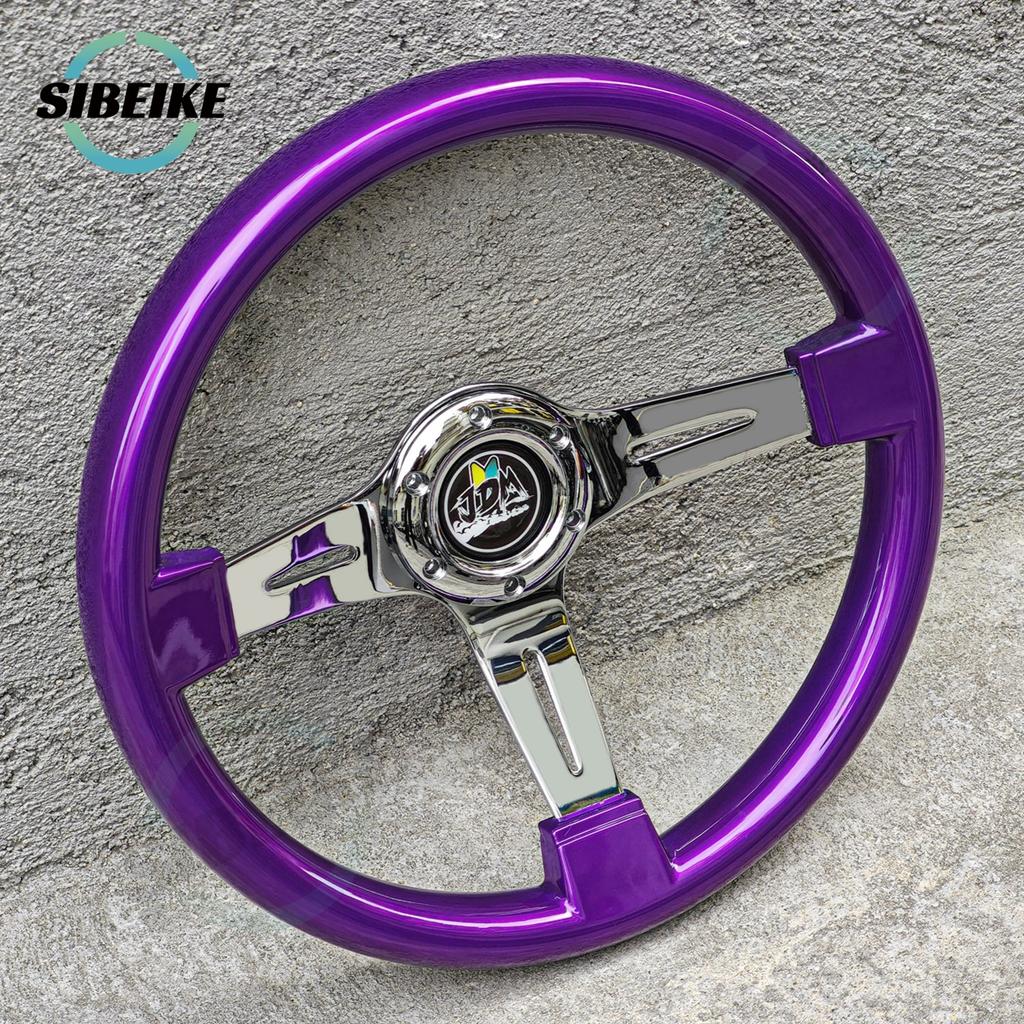 JDM Modified Car Purple ABS Steering Wheel Universal 14inch Deep Dish Racing Sports Steering Wheel Chrome Spoke