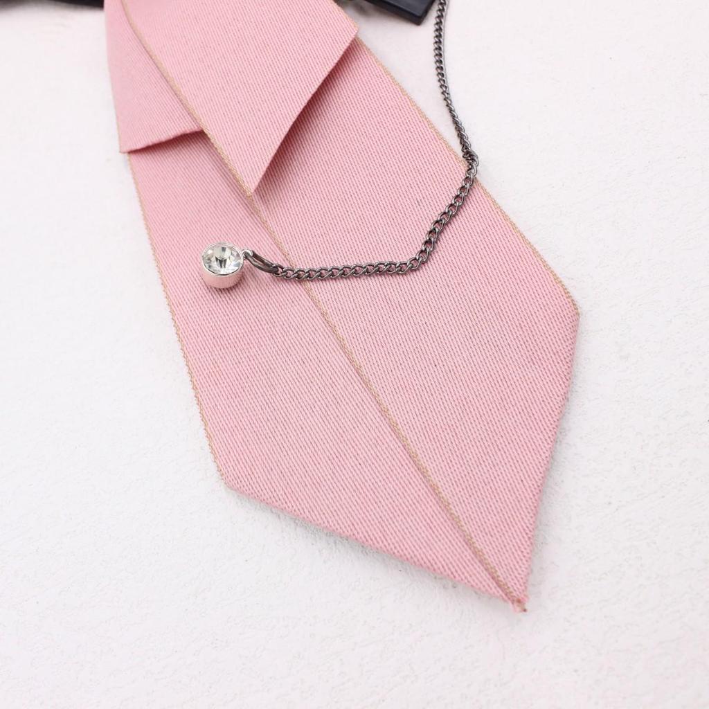 Retro College-Style Gemstone Streamer with Metal Chain - Unisex, No-Tie Design (TS365)