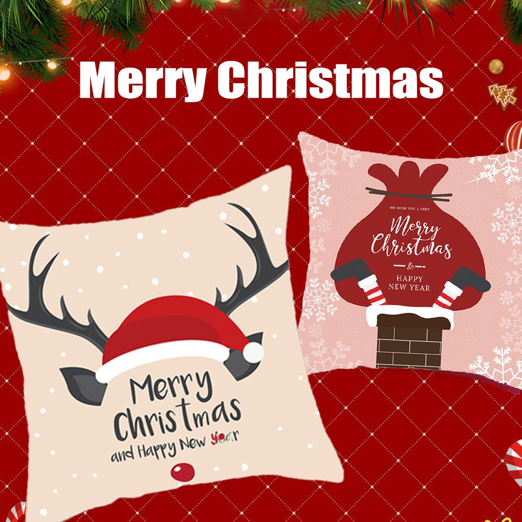 Throw Pillow Cover Christmas Elements Printing Pillowcase Decoration Polyester Washable Sofa Pillowslip
