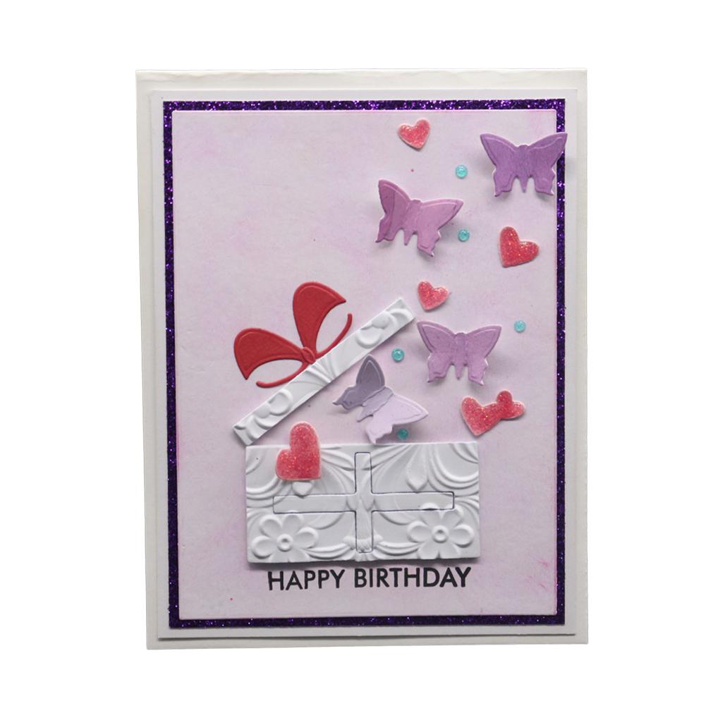 Open Gift Box Butterfly Frame Metal Silvery Stencil Embossing Cutting Dies For Diy Scrapbooking Paper Album Cards Making