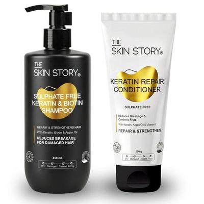The Skin Story Sulphate-Free Shampoo & Conditioner Hair Care Set | Sulphate-Free Keratin Shampoo (450ml) and Keratin Conditioner (250g) | Combo Pack
