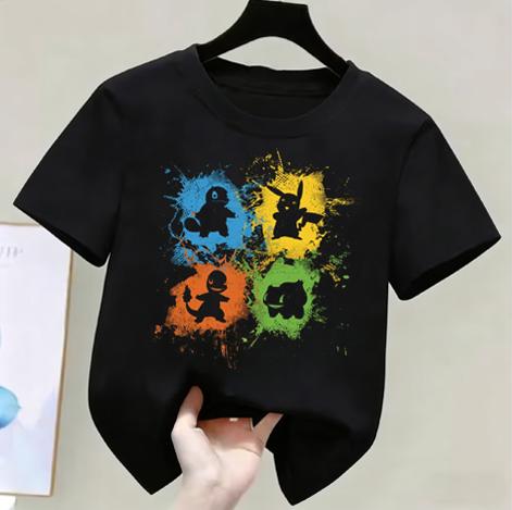 Anime Pokémon Jungen Mädchen T-Shirt Baumwolle Retro Unisex Baumwoll-T-Shirt für Damen Oberteile Lässig Locker Kurzarm Paar Y2k
