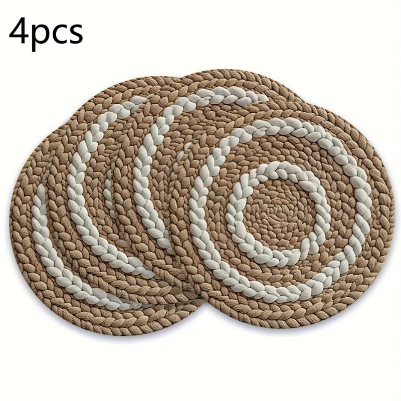 4 Pcs Flower Print Placemats 2D Round Polyester Washable Table Mats for Restaurant Home Daily Festival Use