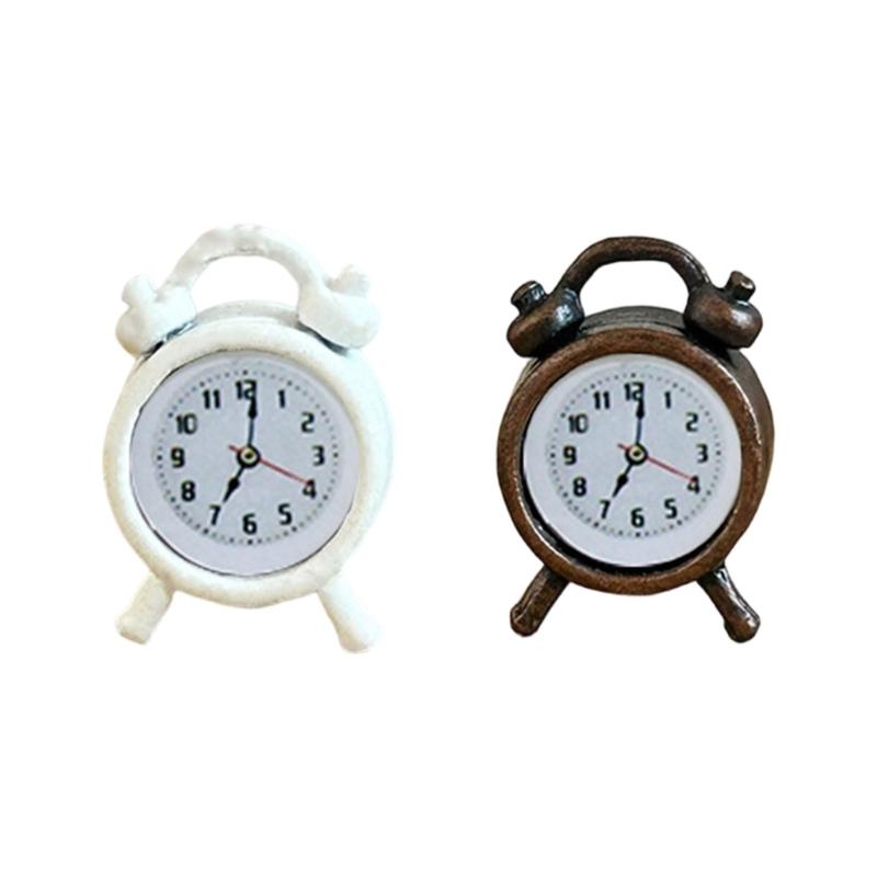 

Мініатюрний Будильник Набір з 2 штук Сплав Настільний Годинник Модель Фігурка Для Лялькового Будиночка 1/12 Сценічний Дисплей Колекційні Декори