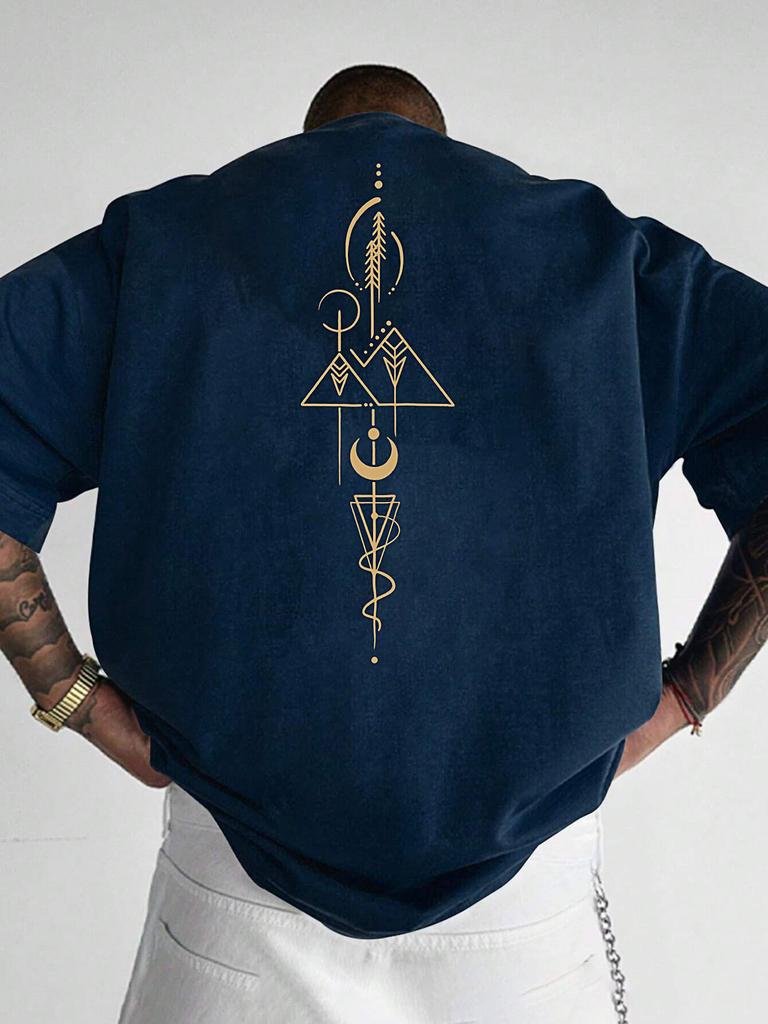 Trendy Summer Essential Navy Tee with Abstract Moon Graphic Made of 100 Cotton Comfortable and Lightweight for Unisex